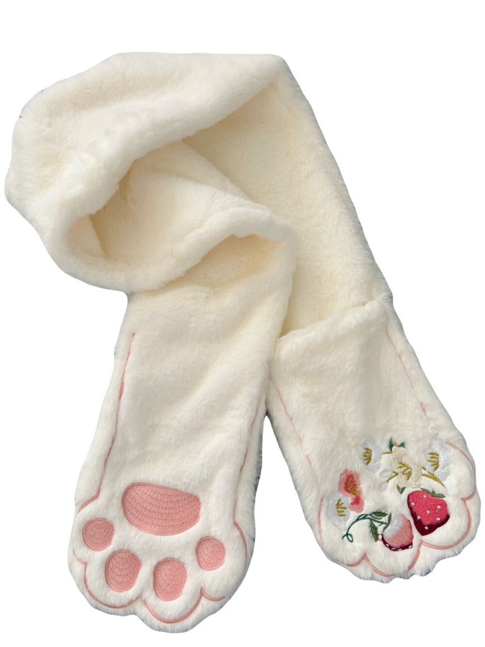 Fluffy cat paws embroidery pocket scarf